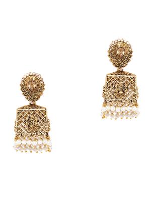 gold brass jhumka earring - 16840636 - Standard Image - 2