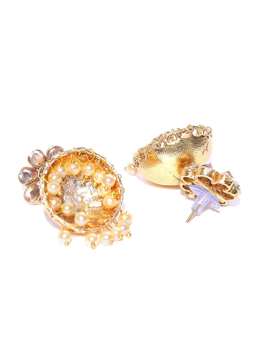 gold brass jhumka earring - 16840660 - Zoom Image - 2