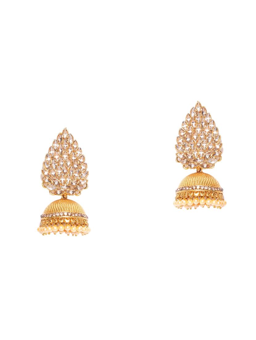 gold brass jhumka earring - 16840670 - Zoom Image - 2