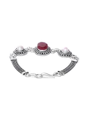 red silver tone brass links bracelet - 16840966 - Standard Image - 2