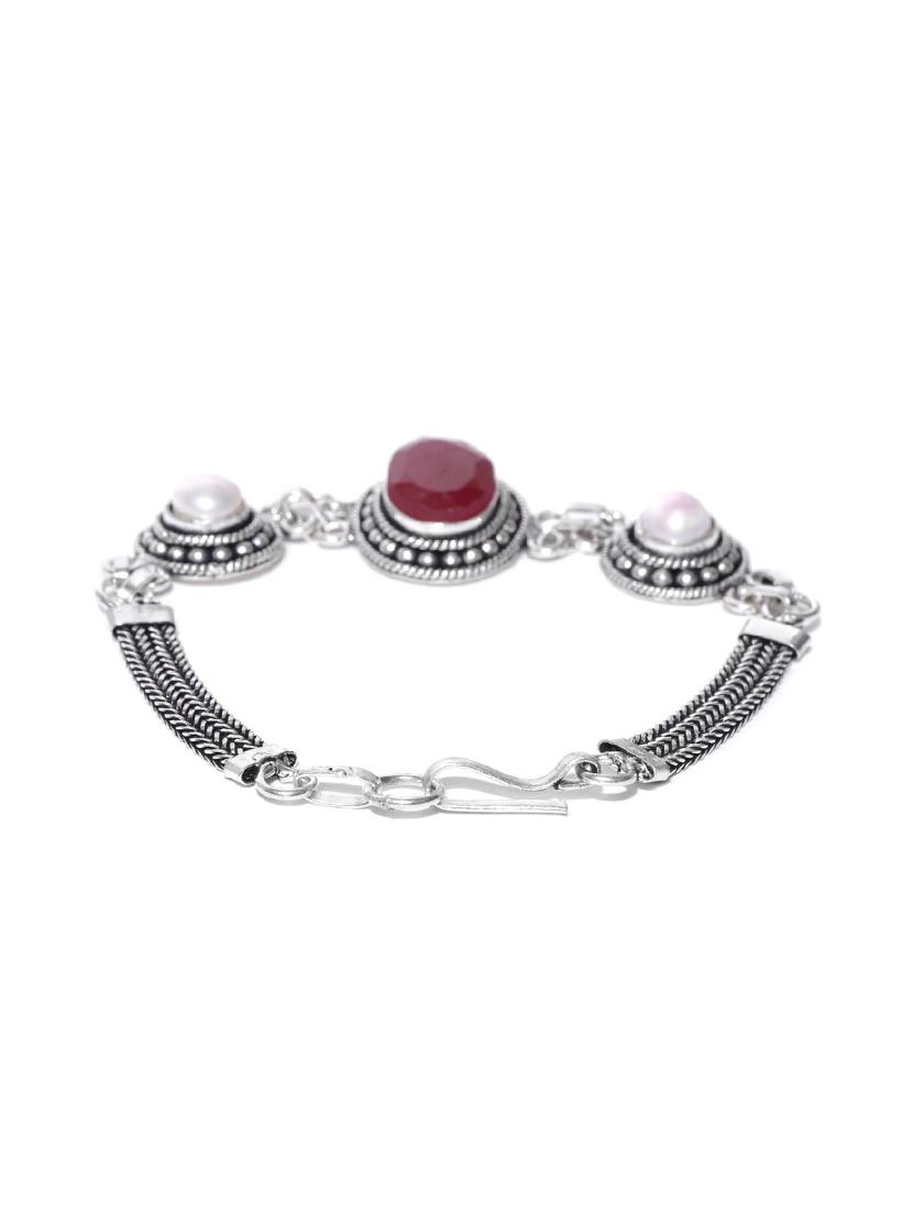 red silver tone brass links bracelet - 16840966 - Zoom Image - 2