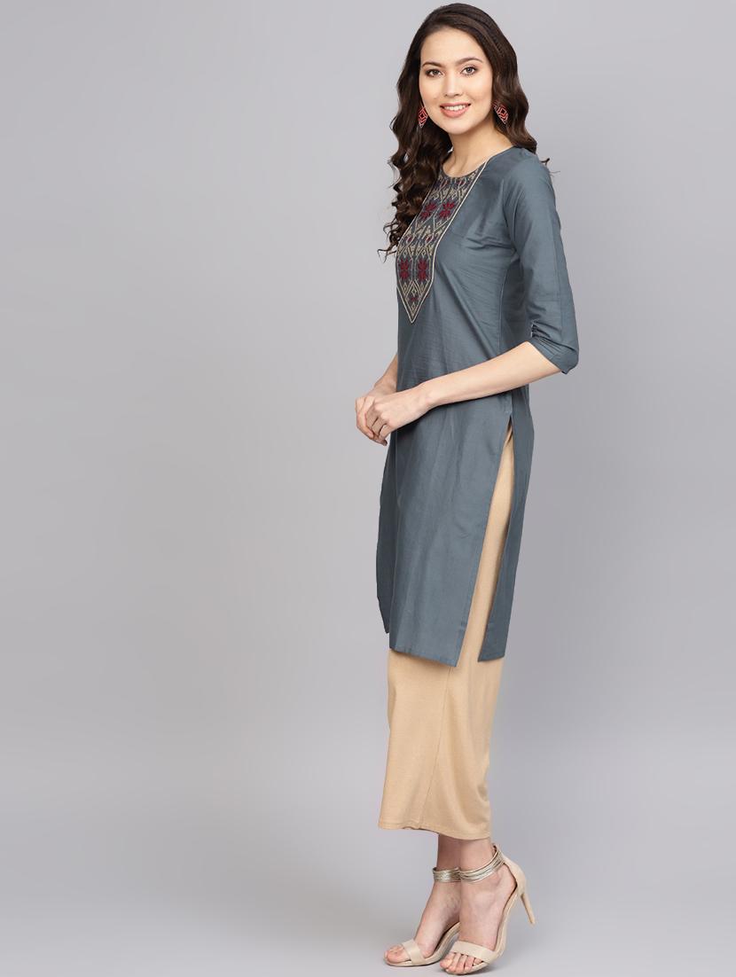 embroidered straight kurta - 16842887 - Zoom Image - 2