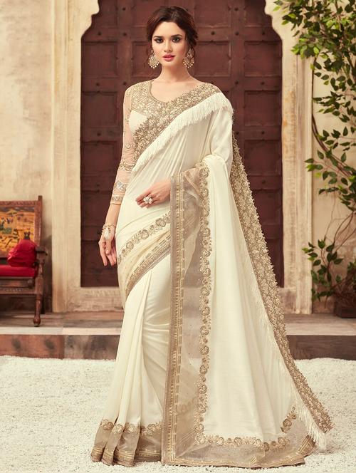 solid embroidered saree with blouse - 16849366 - Standard Image - 1