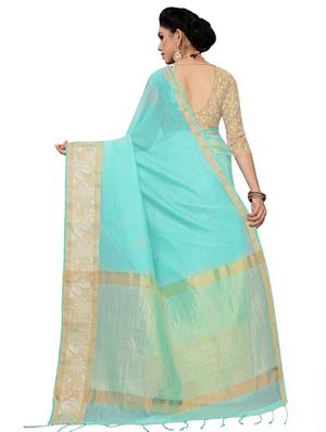 solid bordered saree with blouse - 16850392 - Standard Image - 2