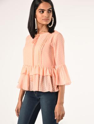 bell sleeved dobby top - 16850954 - Standard Image - 2