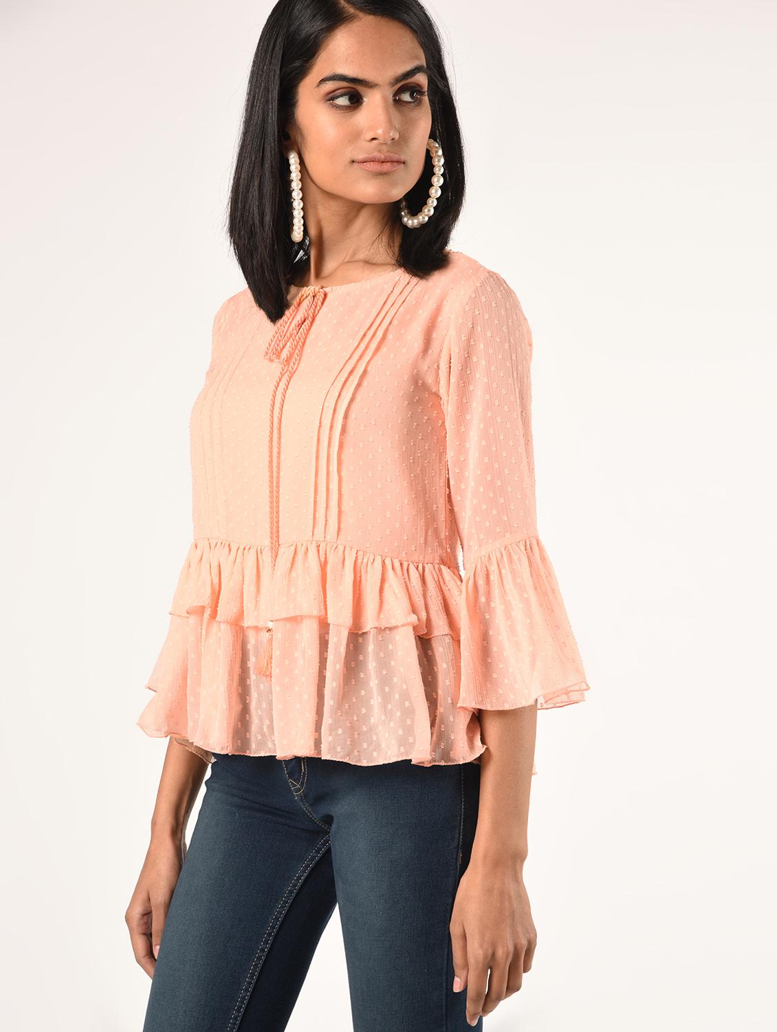 bell sleeved dobby top - 16850954 - Zoom Image - 2