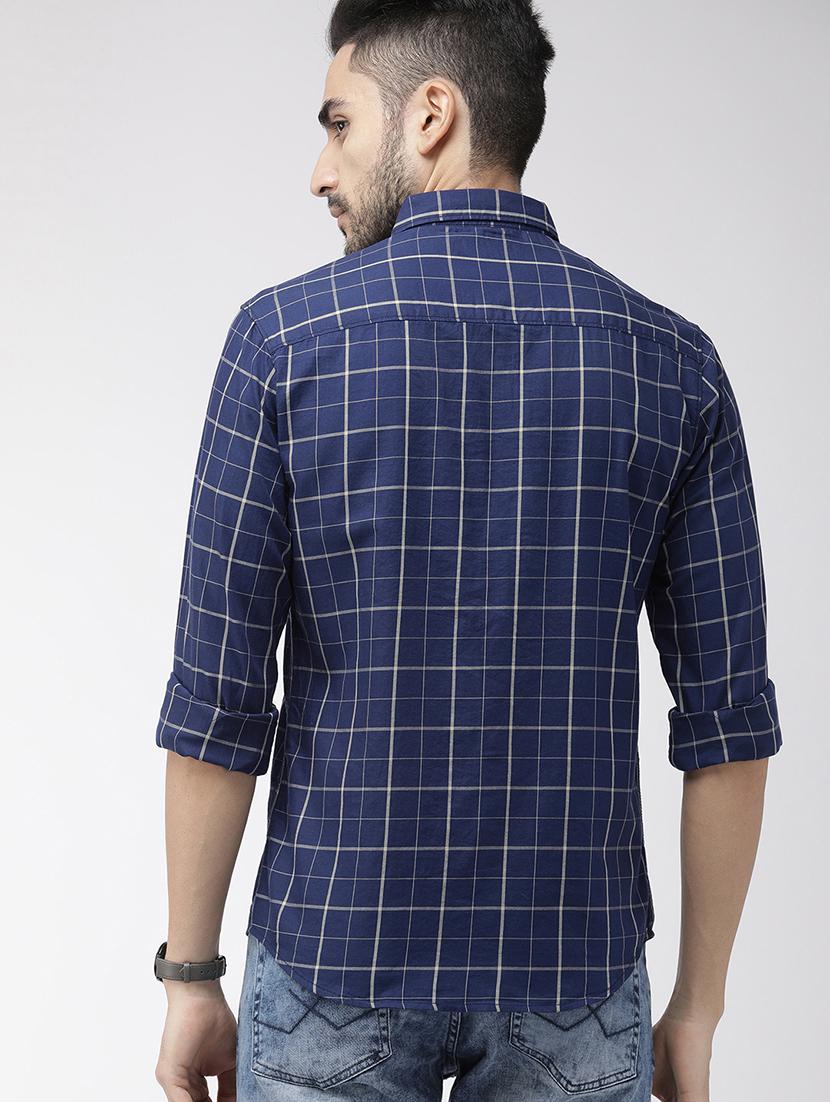 navy blue checkered casual shirt - 16855382 - Zoom Image - 2