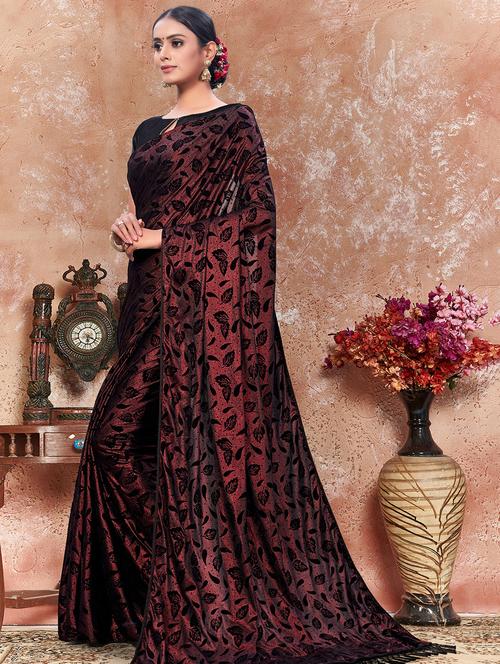 self design printed saree with blouse - 16857792 - Very Small Image - 1