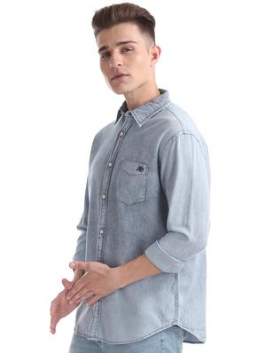 blue self design casual shirt - 16858364 - Standard Image - 2