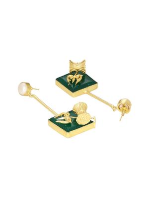 green brass drop earring - 16858876 - Standard Image - 2