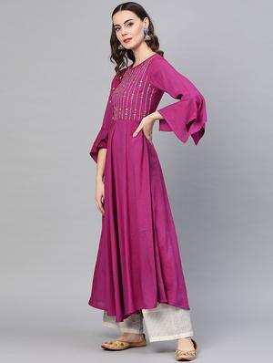 embroidered flared kurta - 16861663 - Standard Image - 2