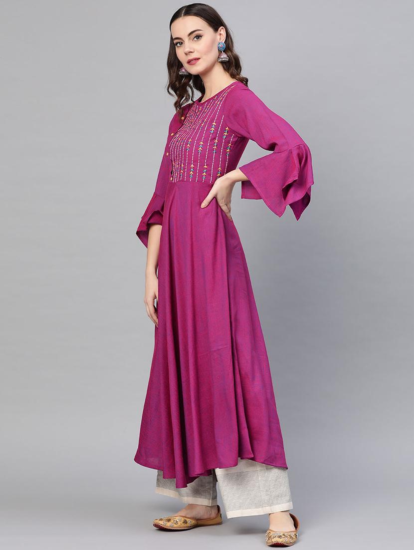 embroidered flared kurta - 16861663 - Zoom Image - 2