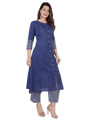 blue cotton aline kurta - 16861994 - Standard Image - 2