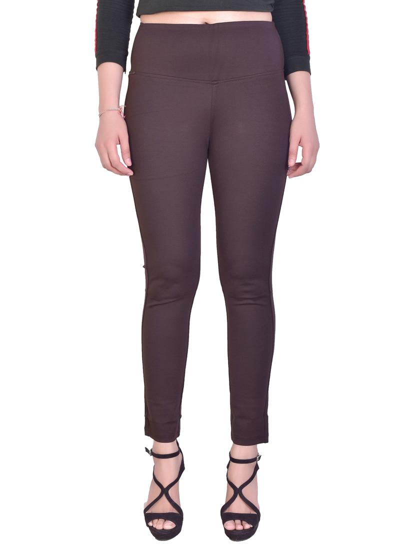 brown solid mid rise full length jegging