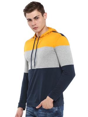 navy blue color block hooded t-shirt - 16867190 - Standard Image - 2