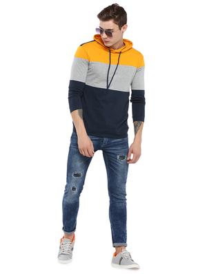 navy blue color block hooded t-shirt - 16867190 - Standard Image - 5