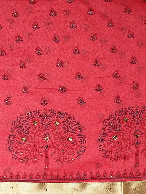 printed chanderi saree with blouse - 16869489 - Zoom Image - 5