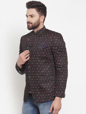 black printed bandhgala casual blazer - 16872903 - Standard Image - 2