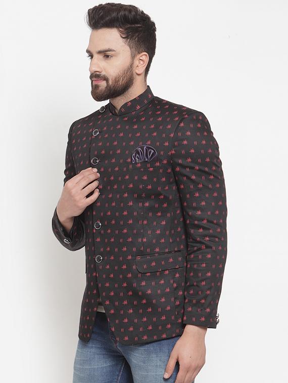 black printed bandhgala casual blazer - 16872903 - Zoom Image - 2