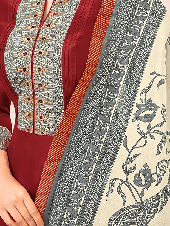 solid straight pant unstitched suit - 16873829 - Zoom Image - 2