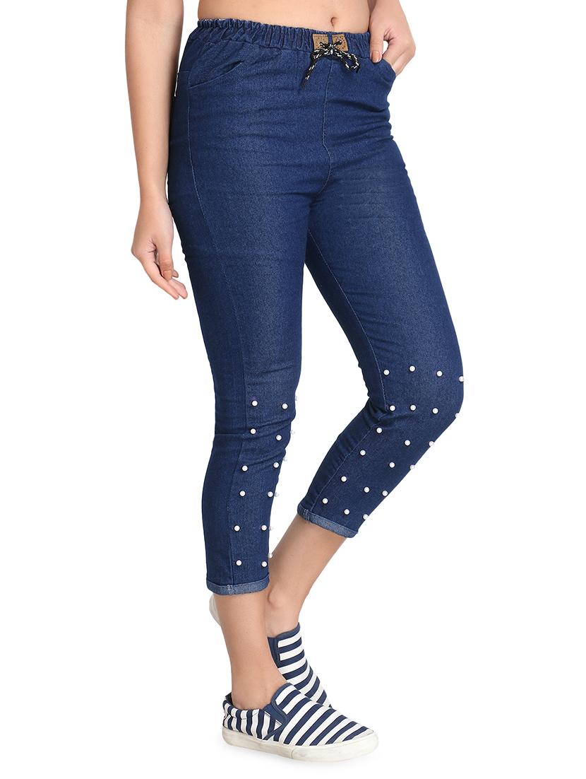 pearl embellished mid rise jeans - 16875049 - Zoom Image - 2