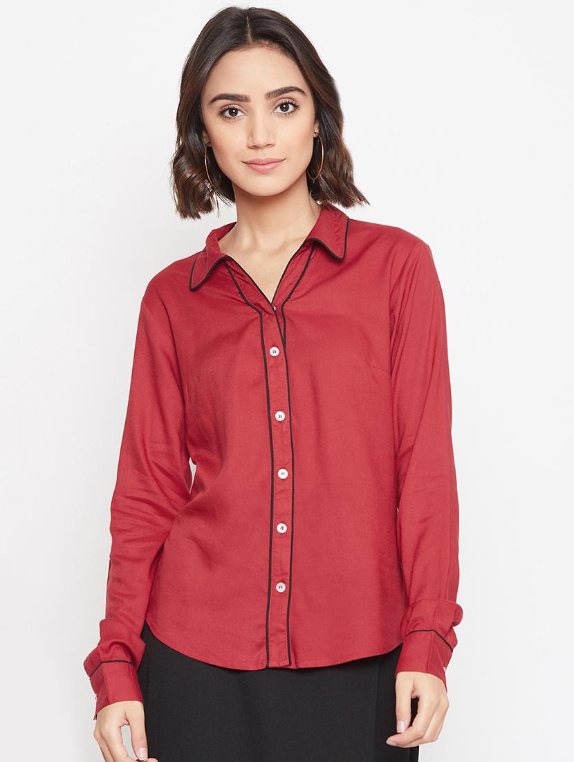 contrast piped long sleeved shirt