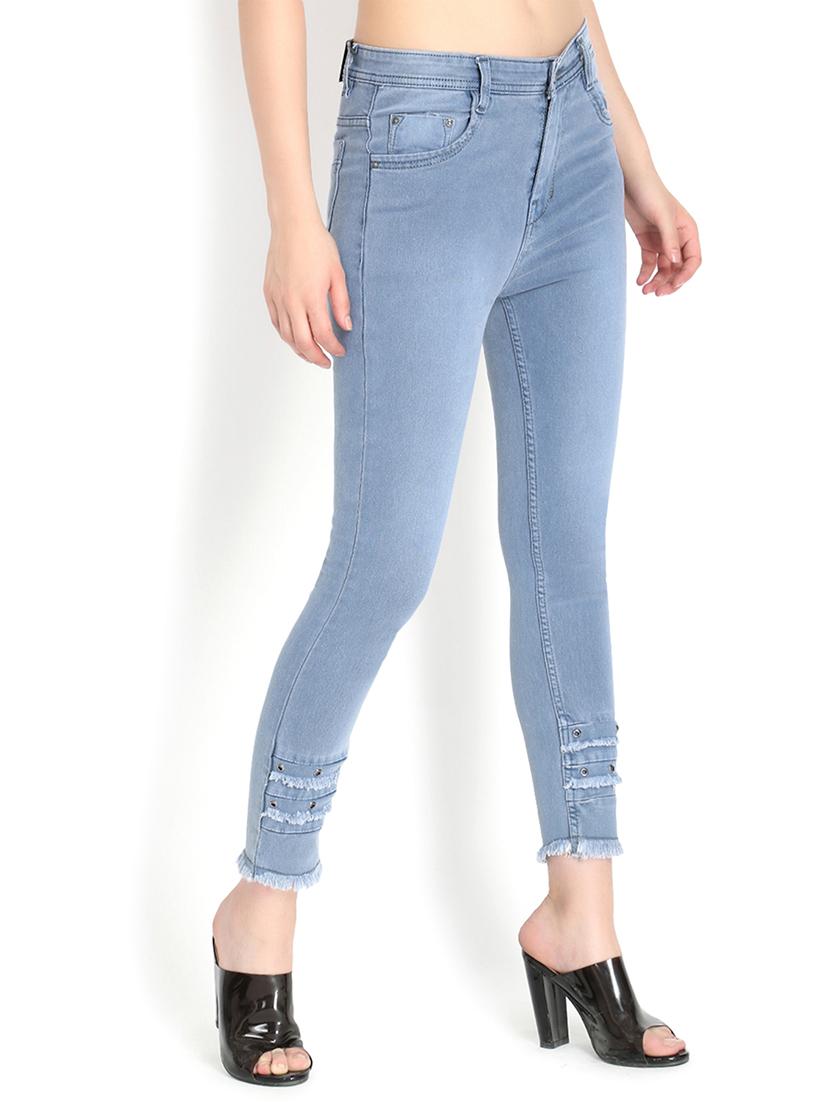 high rise frayed hem jeans - 16878879 - Zoom Image - 2
