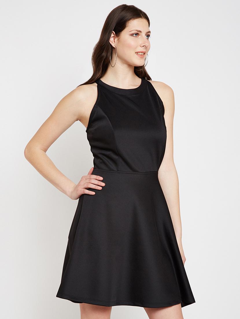 lace up back solid fit & flare dress - 16879556 - Zoom Image - 2