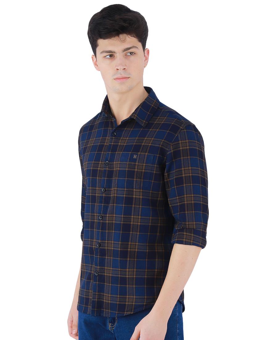 navy blue checkered casual shirt - 16882214 - Zoom Image - 2