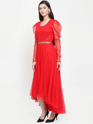 leg-o-mutton sleeves asymmetric dress - 16882482 - Standard Image - 2