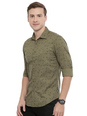 olive green printed casual shirt - 16886246 - Standard Image - 2