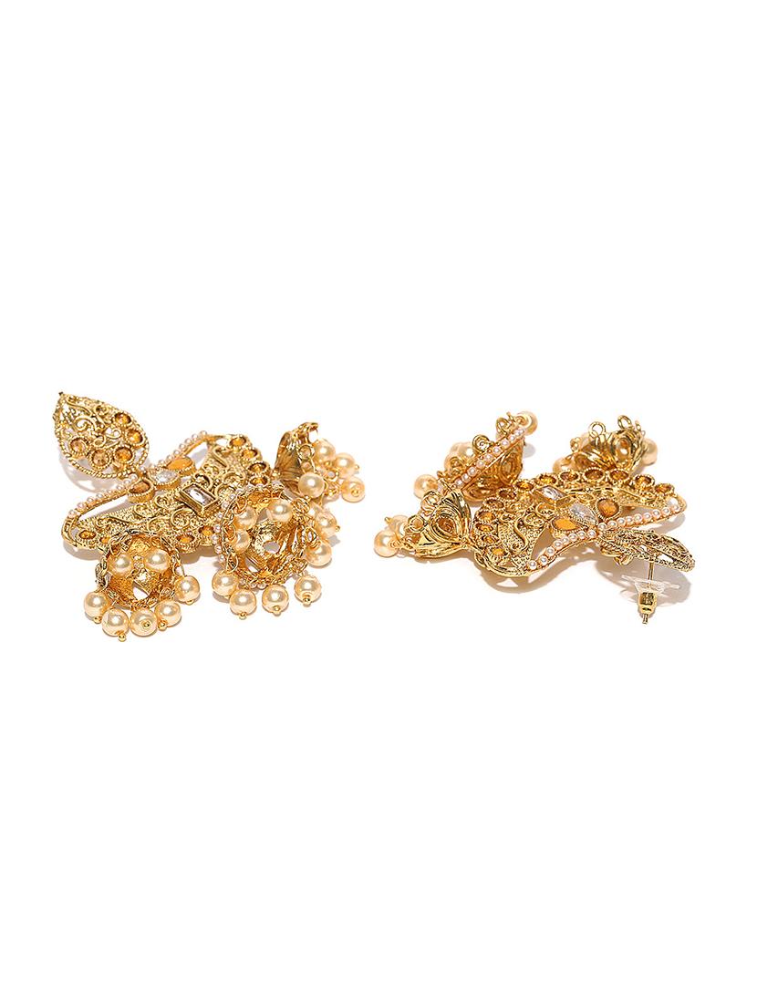 gold metal jhumka earring - 16888065 - Zoom Image - 2