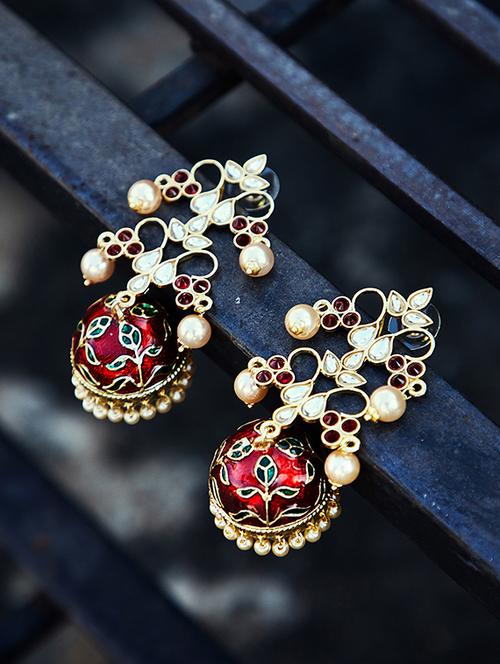 red brass jhumka earring - 16888121 - Standard Image - 1