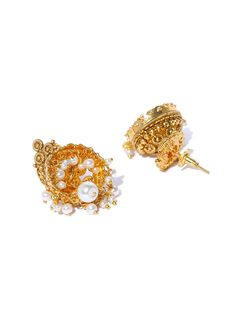 gold metal jhumka earring - 16888132 - Zoom Image - 2