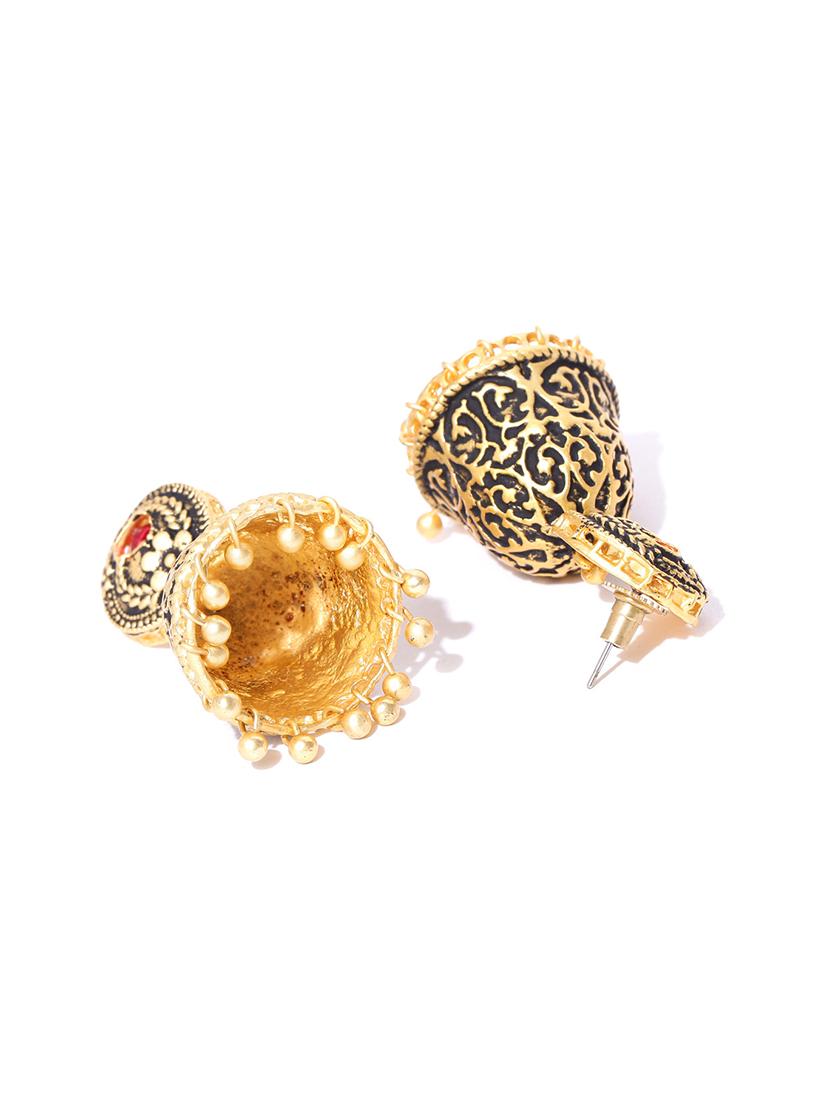 pink metal jhumka earring - 16888136 - Zoom Image - 2