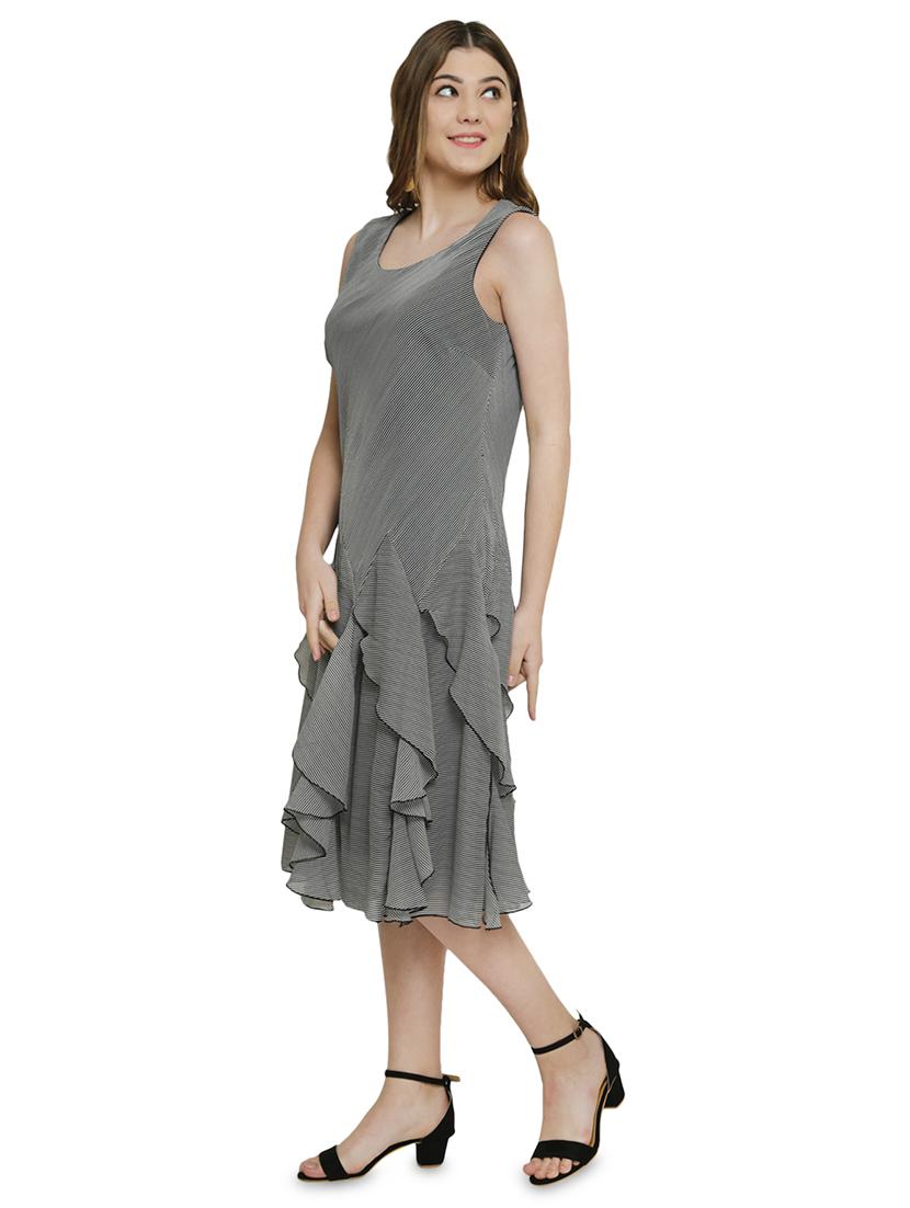round neck striped ruffled a-line dress - 16888924 - Zoom Image - 2