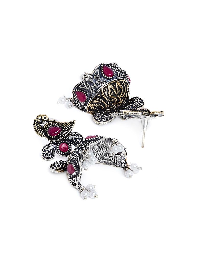 red brass jhumka earring - 16889109 - Zoom Image - 2