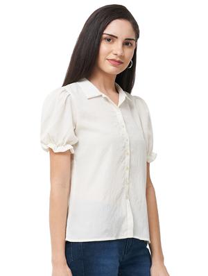 puff sleeves solid shirt - 16889273 - Standard Image - 2