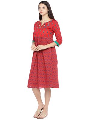 red cotton empire line dress - 16889918 - Standard Image - 2