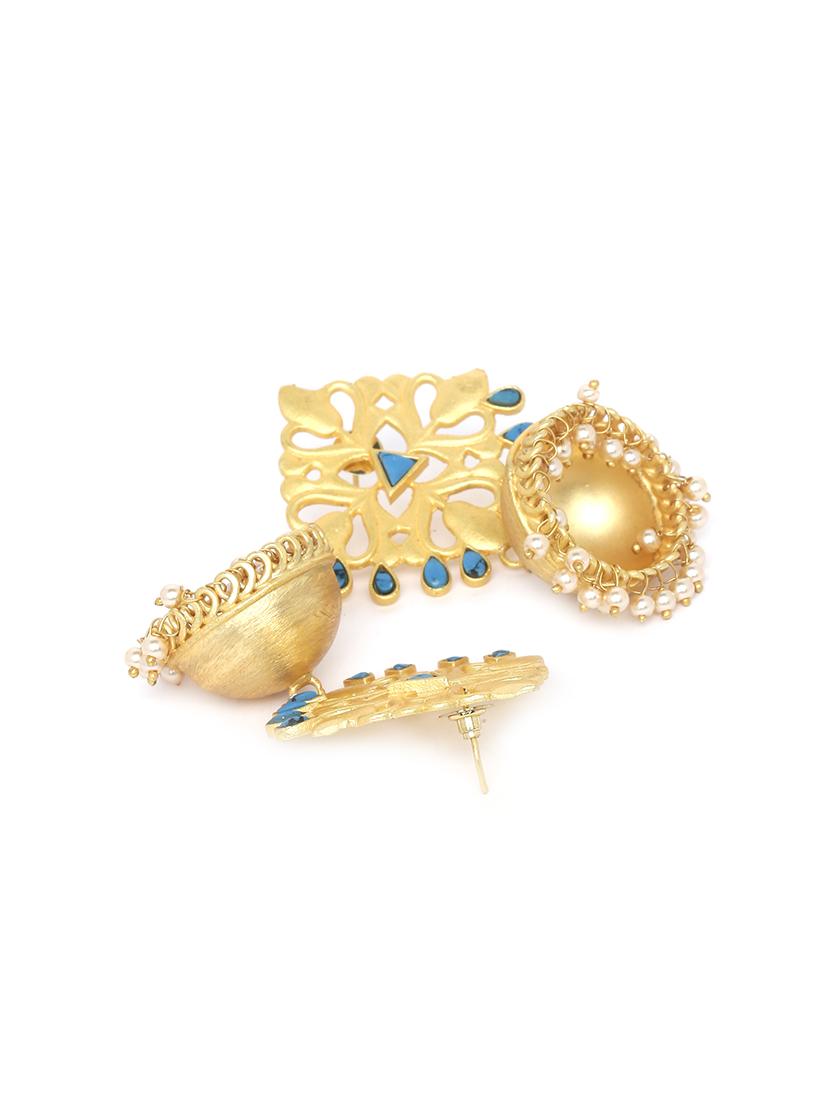 blue metal jhumka earring - 16890196 - Zoom Image - 2