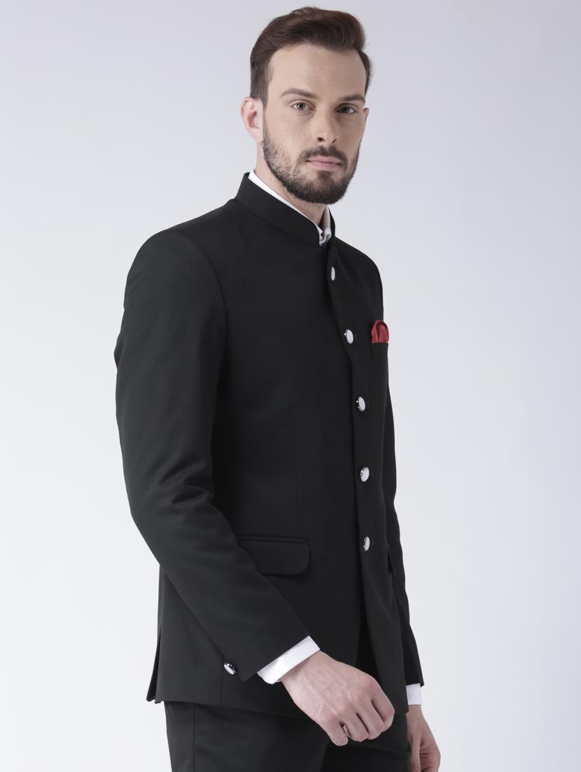 black solid bandhgala blazer - 16891121 - Zoom Image - 2