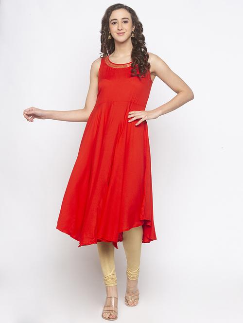 red rayon aline kurta - 16893419 - Standard Image - 1
