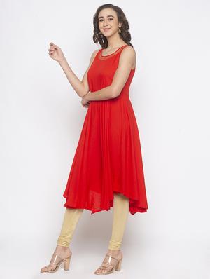red rayon aline kurta - 16893419 - Standard Image - 2