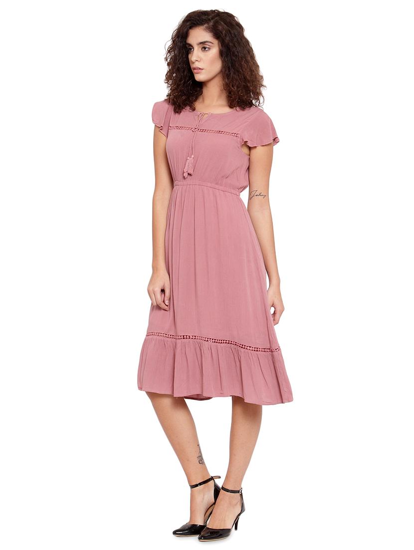 tie up neck lace insert flared dress - 16897145 - Zoom Image - 2