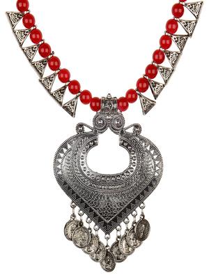 red silver oxidized tribal necklace - 16902576 - Standard Image - 2