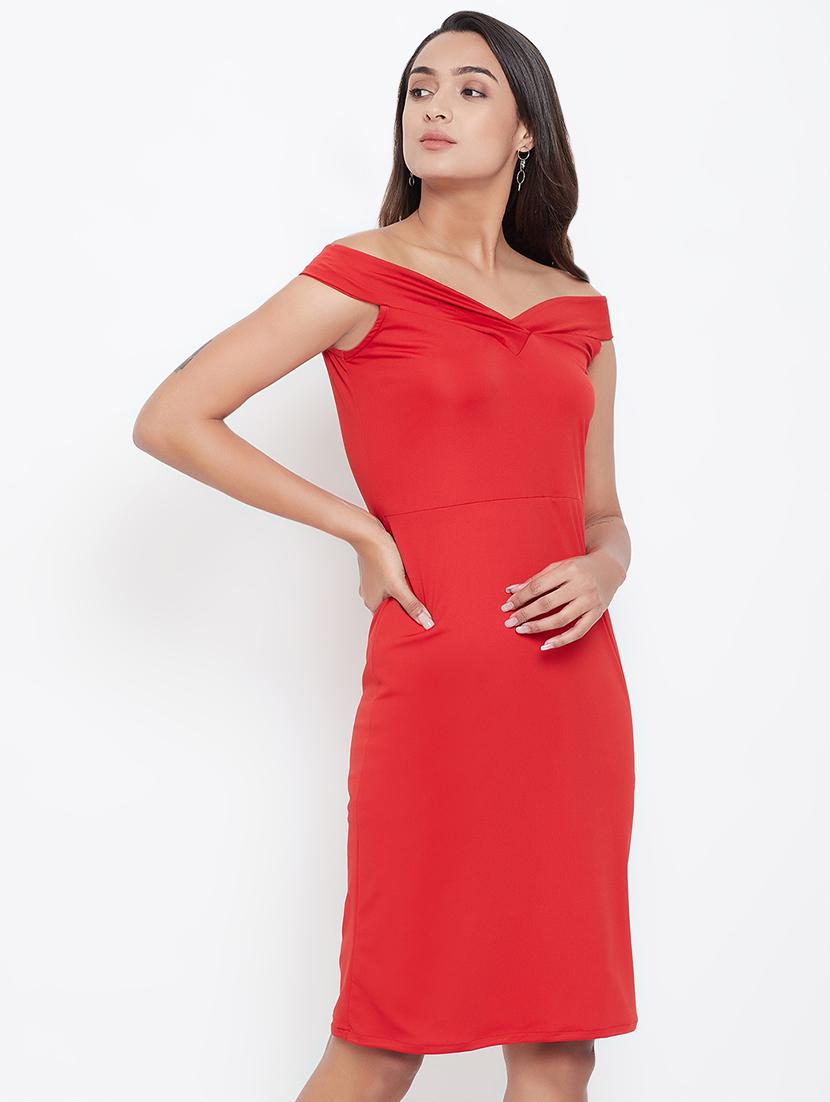 off shoulder solid bodycon dress - 16904632 - Zoom Image - 2