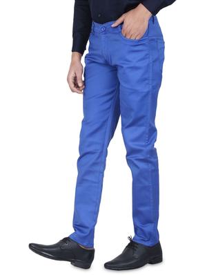 blue solid flat front casual trouser - 16904716 - Standard Image - 2