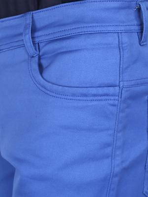blue solid flat front casual trouser - 16904716 - Standard Image - 5