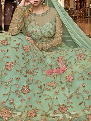 embroidered semi-stitched suit - 16904809 - Standard Image - 2