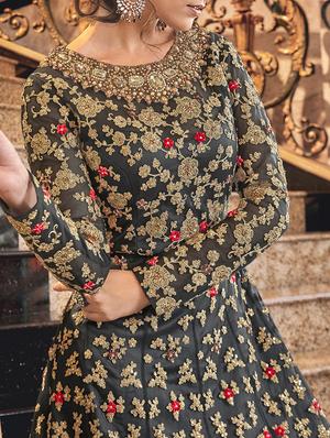 embroidered semi-stitched suit - 16904810 - Standard Image - 2